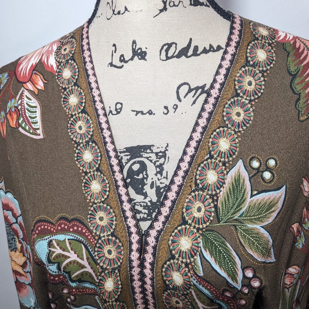 Farm Rio Valentina Maxi Dress Floral Brown V-Neck Multi Size XS - Picture 4 of 16